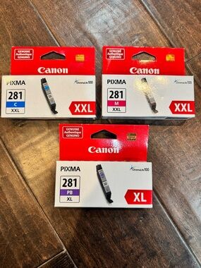 BRAND NEW CANON PIXMA PRINTER INK 
281 C XXL, 281 PB XL, 281 M XXL